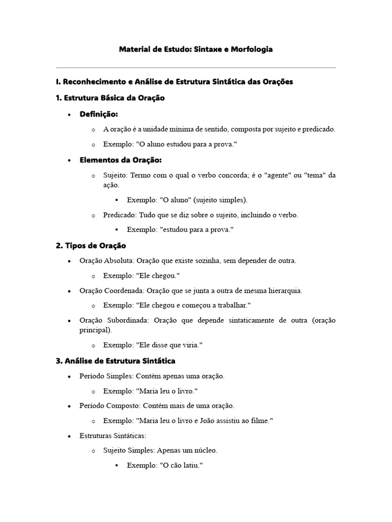 Sintaxe e Morfologia da Língua Portuguesa | PDF | Assunto (gramática ...