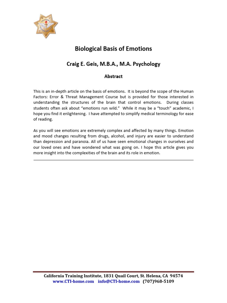 Biological Basis of Emotions Explained | PDF | Limbic System | Emotions