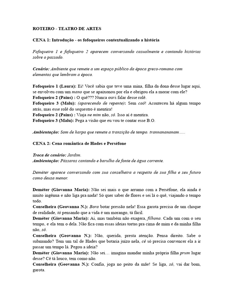 roteiro - teatro de artes-1 | PDF | Hades | Perséfone