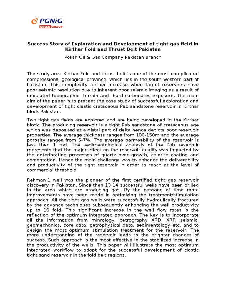 Kirthar Tight Gas Field Development Success | PDF | Petroleum Reservoir ...