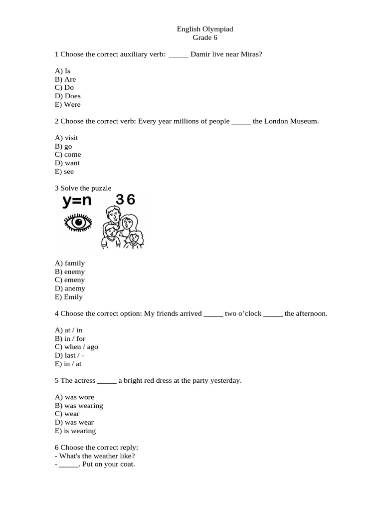 English Olympiad 6 Grade-1_111220 | PDF | Verb | Ancient Egypt