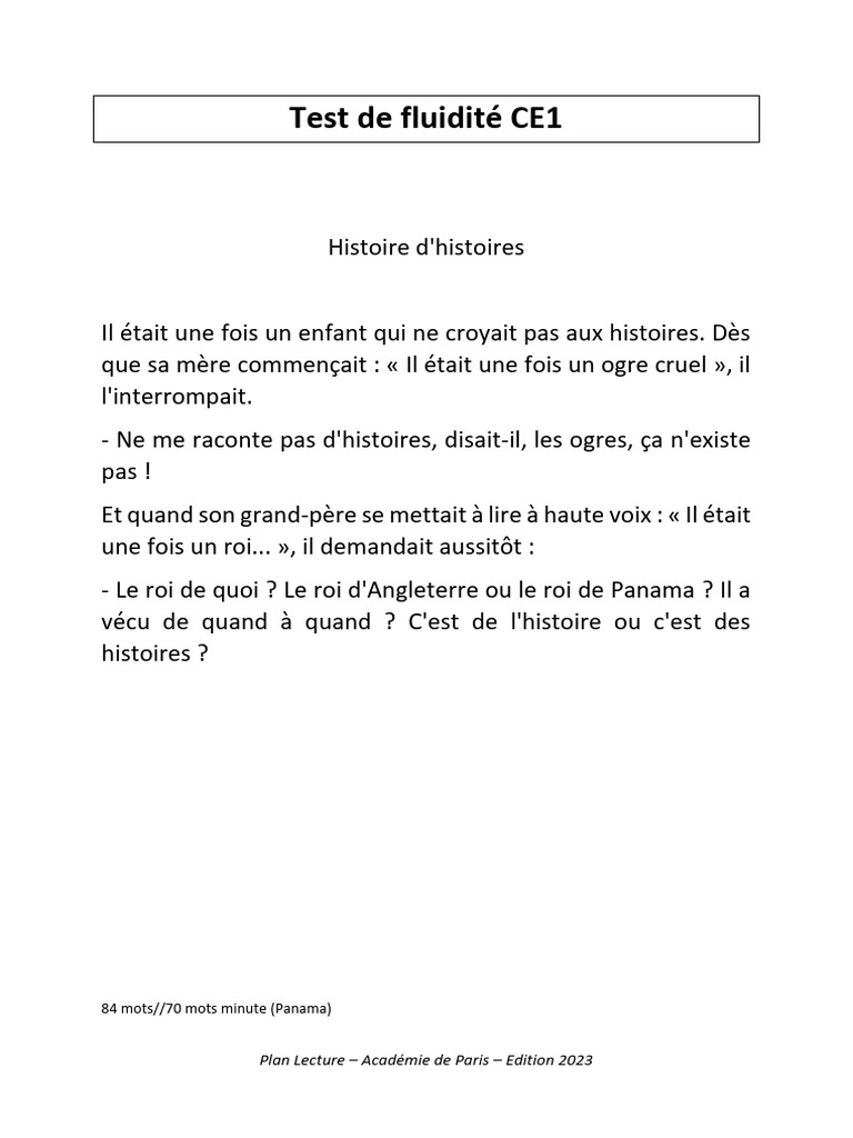 Test de fluidité en lecture CE1-CM2 | PDF | Classiques