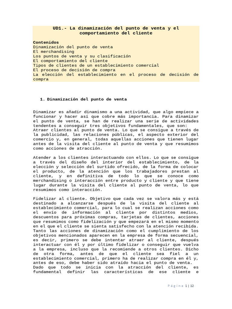 UD1.-La Dinamización Del Punto de Venta y El Comportamiento Del Cliente ...