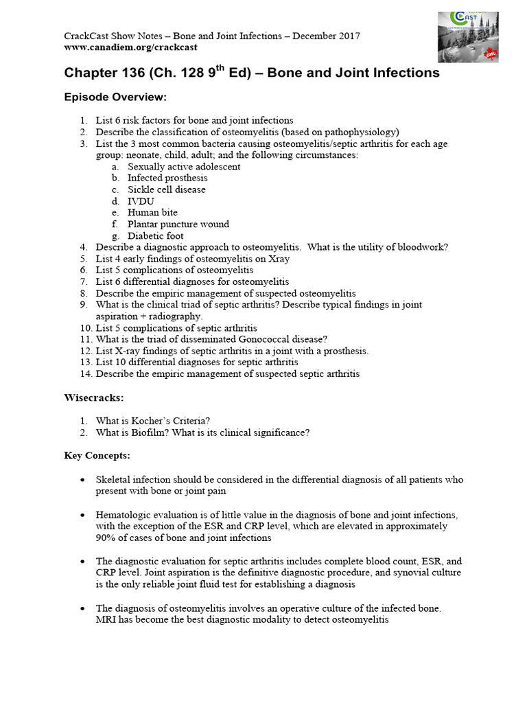 CCE136 Bone and Joint Infections | PDF | Arthritis | Pseudomonas Aeruginosa