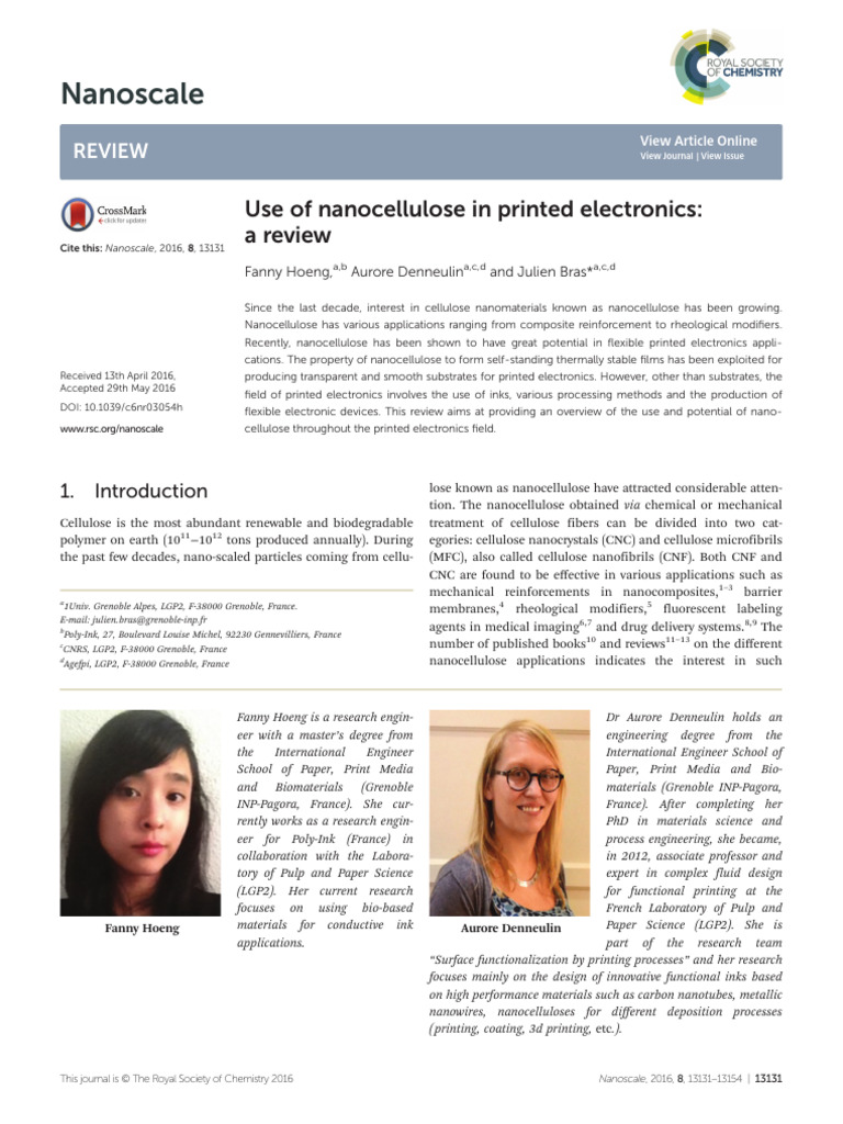 Nanocellulose in Printed Electronics Review | PDF | Building ...