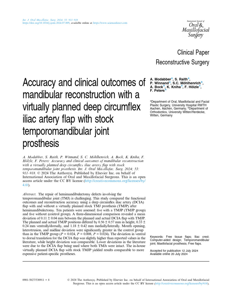 Accuracy and Clinical Outcomes of Mandibular Recon | PDF | Surgery