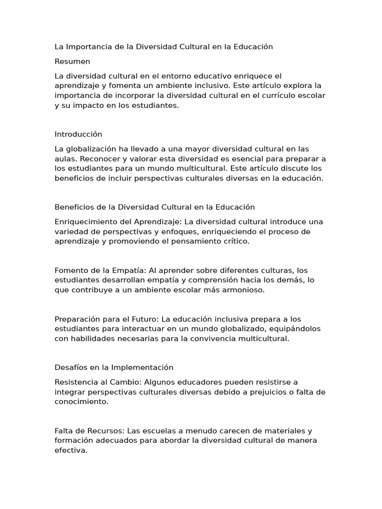 Diversidad Cultural en la Educación | PDF