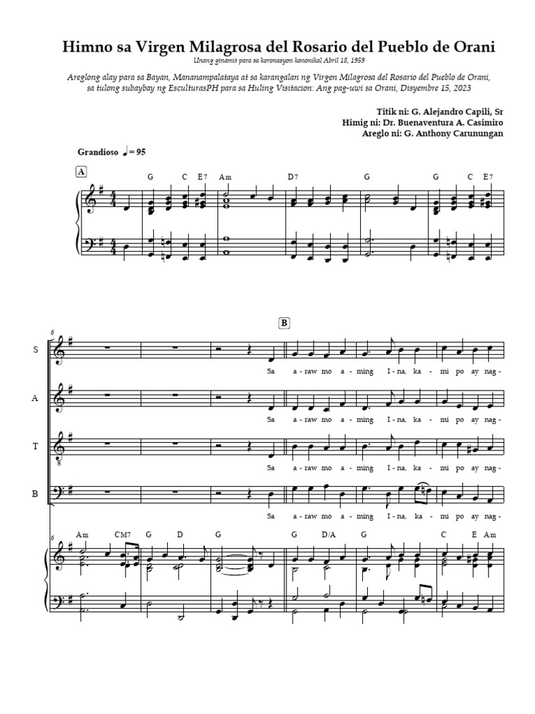 Himno Sa Virgen Milagrosa Del Rosario Del Pueblo de Orani | PDF