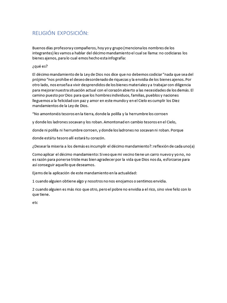 Décimo Mandamiento: No Codiciar Bienes Ajenos | PDF