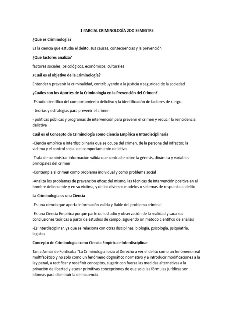 1 Parcial Criminología 2do Semestre Nuevo | PDF | Criminología ...