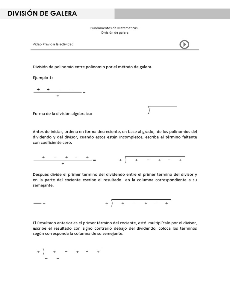Actividad - Divisic3b3n de Galera | PDF | División (Matemáticas ...