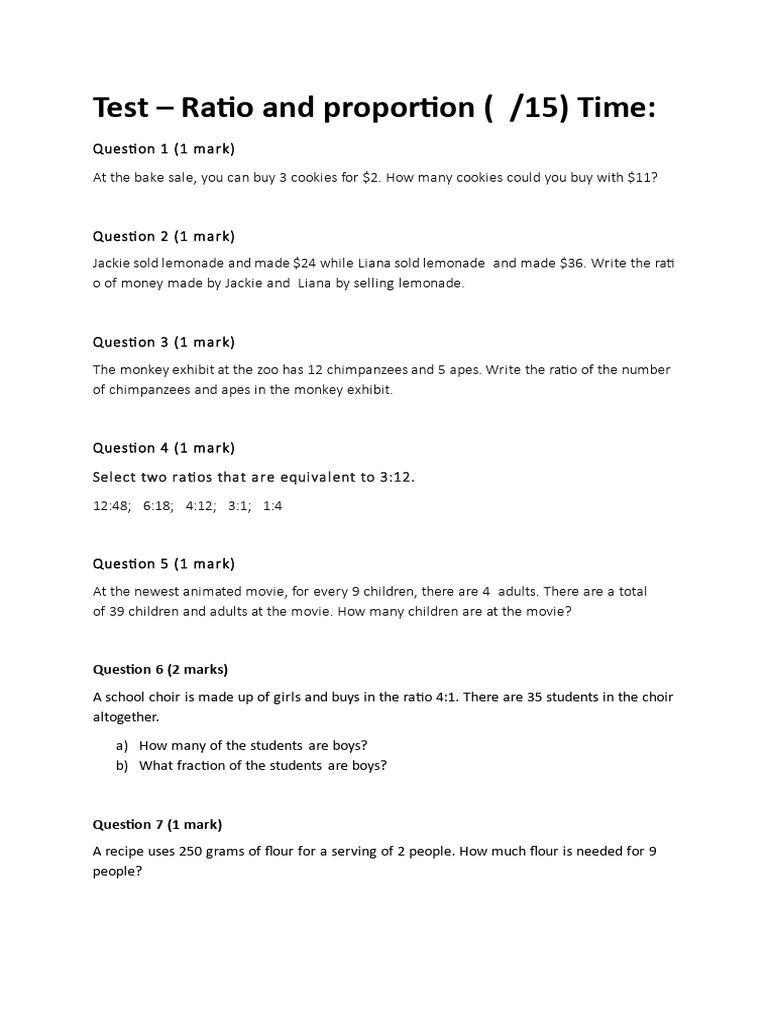 Ratio and Proportion Test v2 | PDF | Science & Mathematics