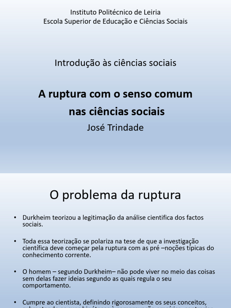 Ruptura com o Senso Comum nas Ciências Sociais | PDF | Science | Sociologia