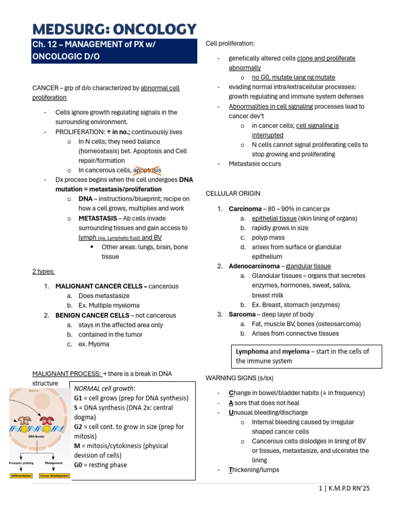 Oncology Management in Nursing Care | PDF | Cancer | Metastasis
