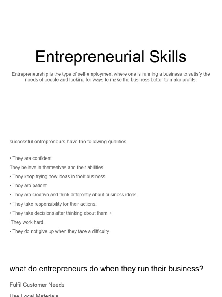 Entrepreneurial Skills Pdf Entrepreneurship Business Economics