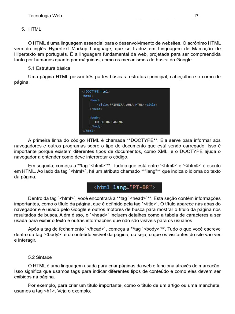 Estrutura e Sintaxe do HTML | PDF | Html | Informática