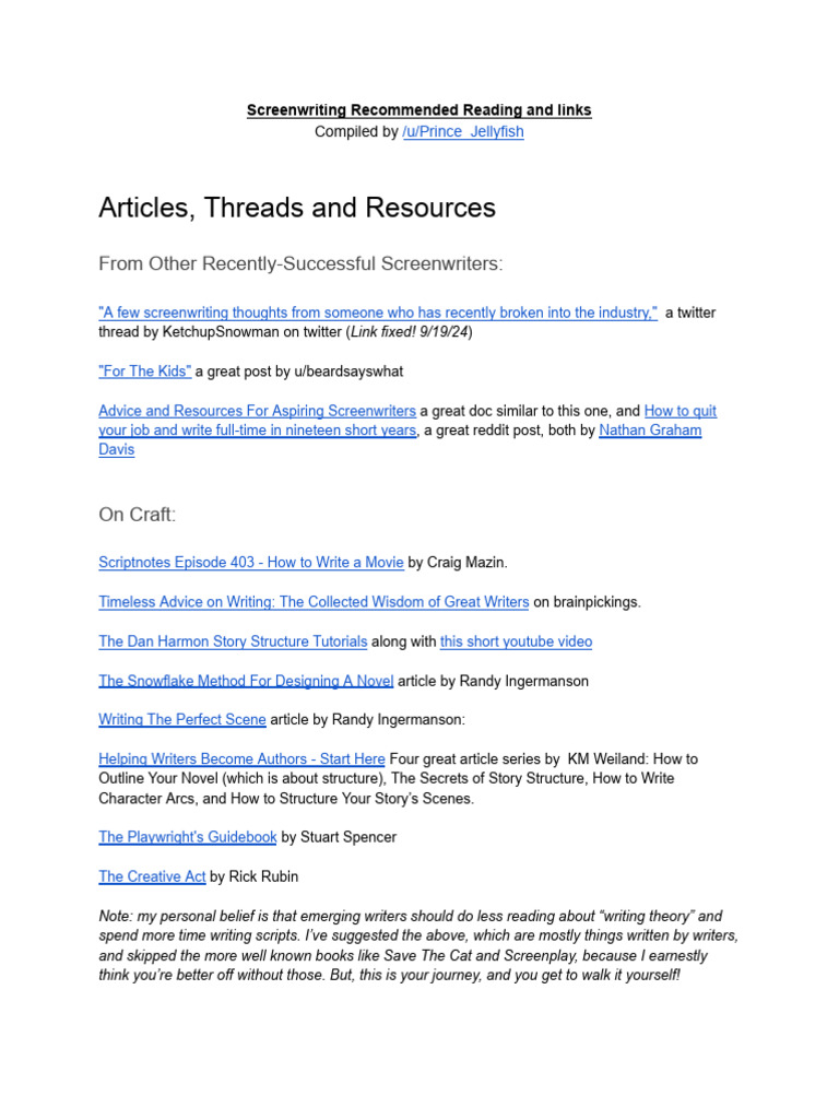 Screenwriting Recommended Reading and Links | PDF | Screenwriting ...
