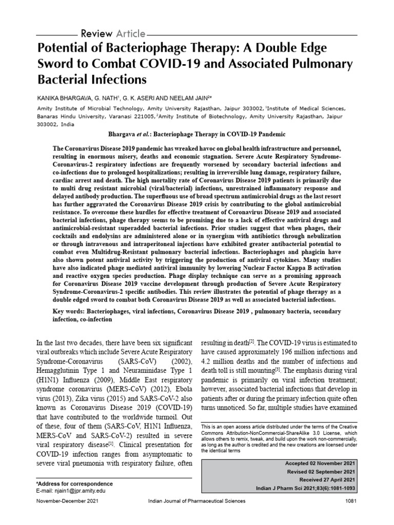 Bacteriophage Therapy for COVID-19 Infections | PDF | Bacteriophage | Virus