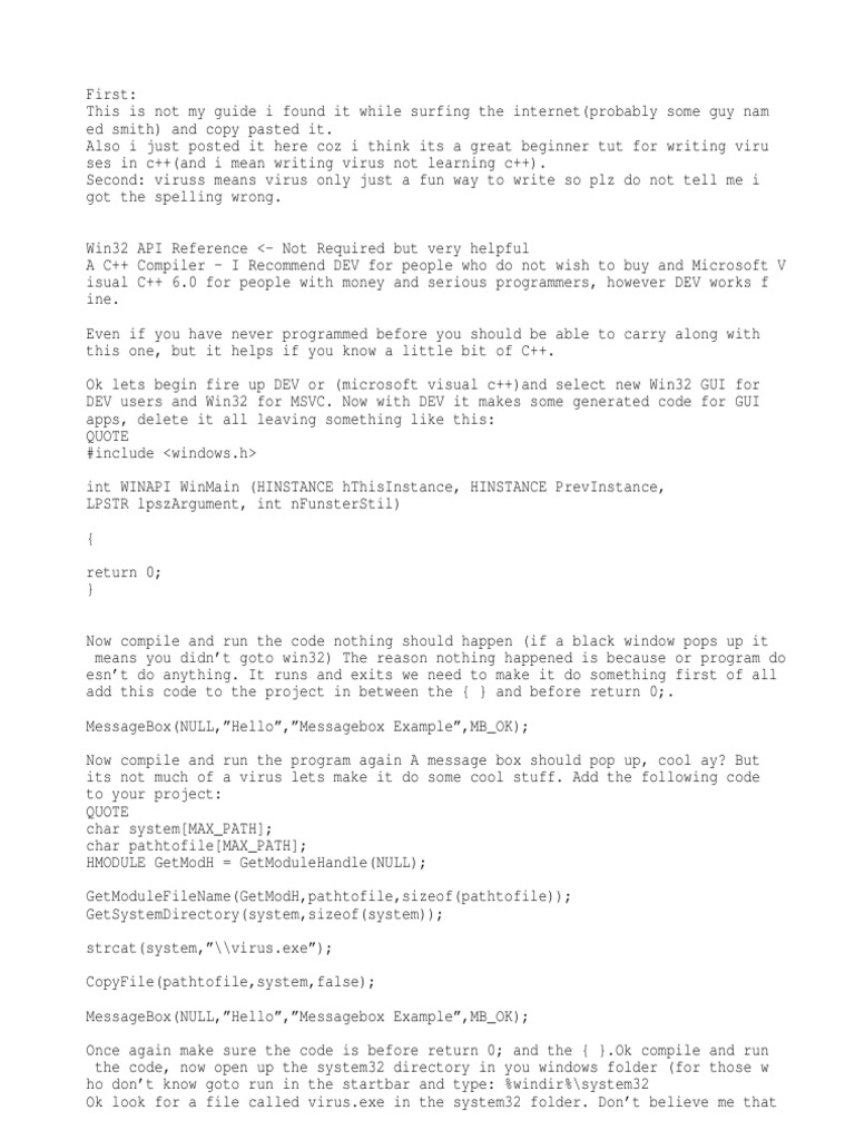 Beginner's Guide to C++ Virus Creation | PDF | Windows Registry ...