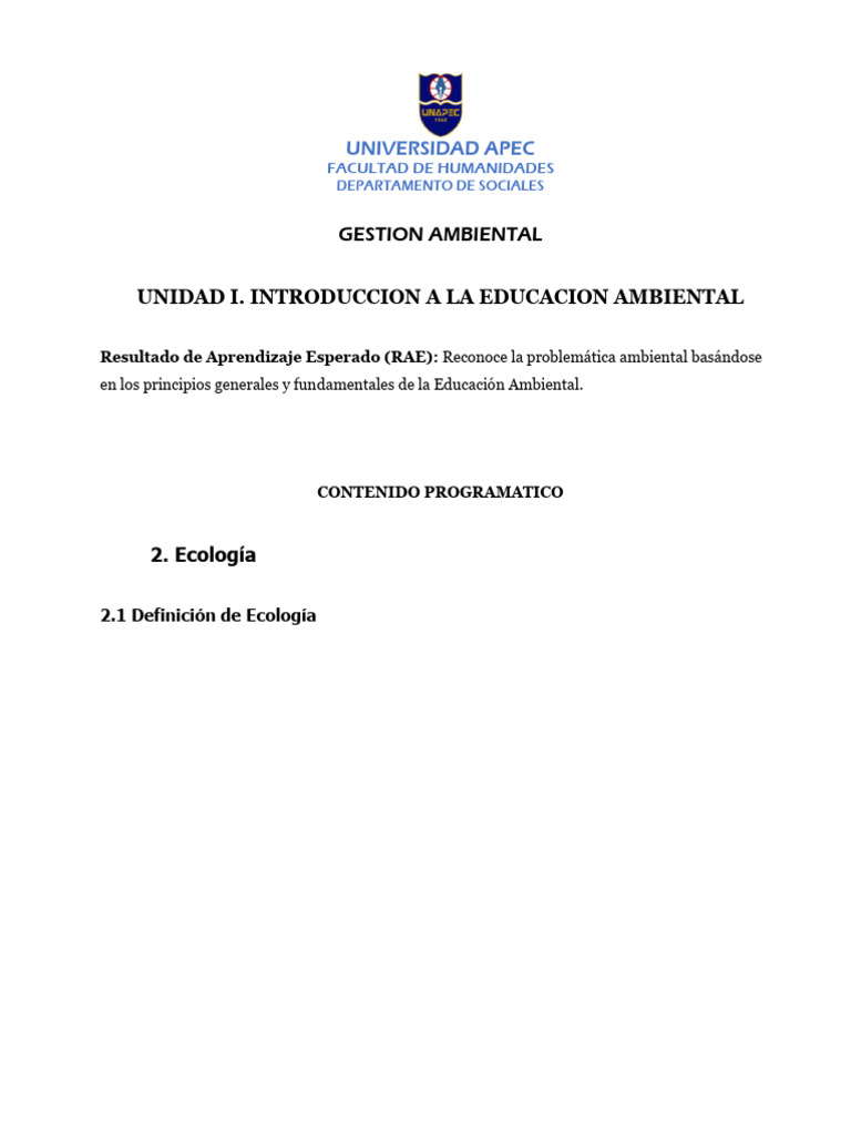 Unidad+i+ (Ecologia) +G A - 1 | PDF | Ecología | Entorno natural