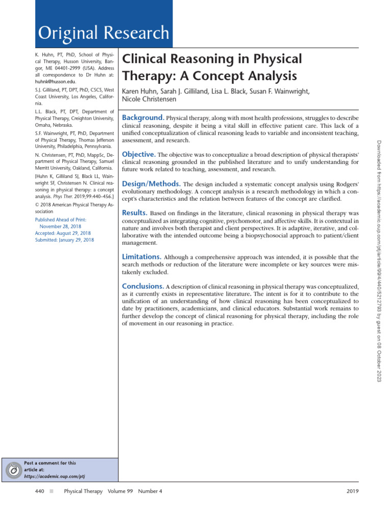 Clinical Reasoning in Physical Therapy A Concept Analysis | PDF ...