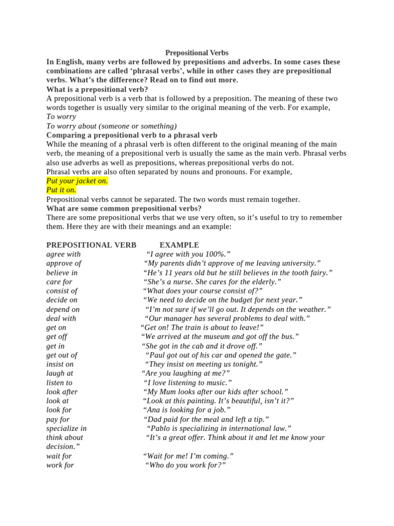 W12. Prepositional Verbs vs. Phrasal Verbs | PDF | Preposition And ...
