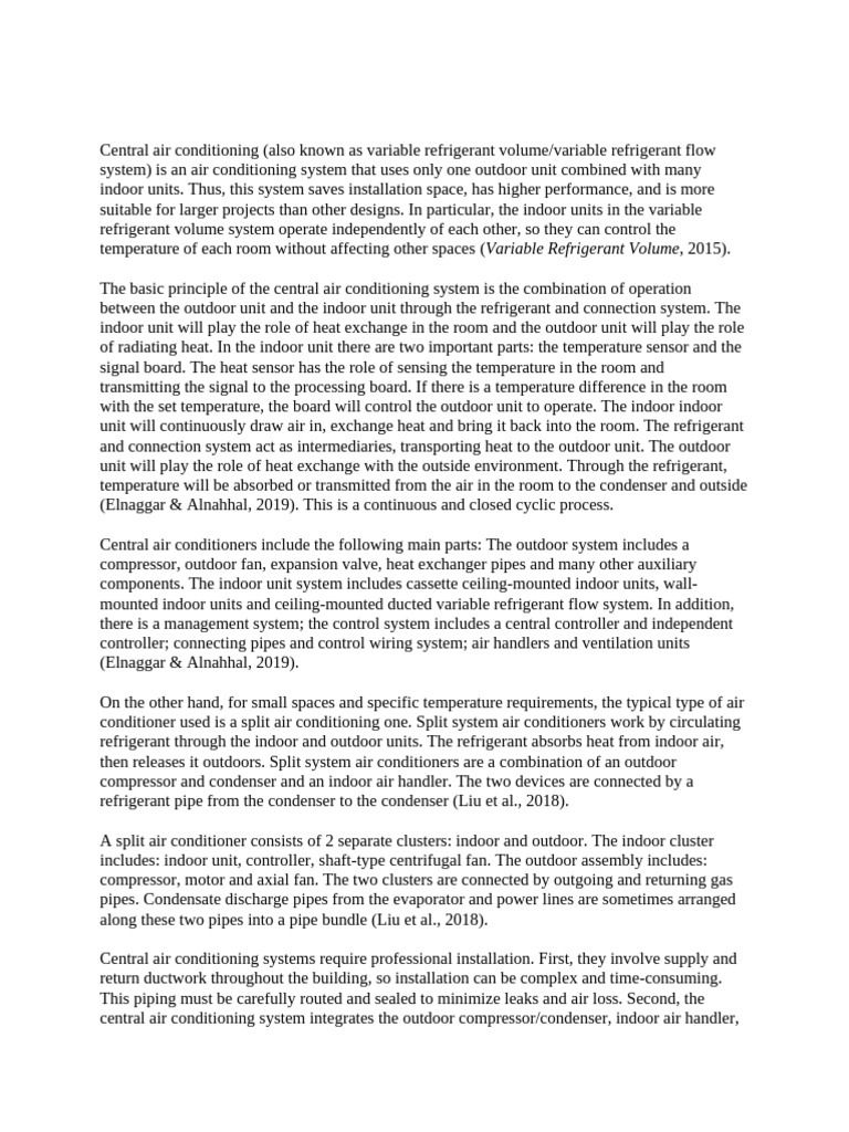 Overview Of Central Air Conditioning Systems Pdf Air Conditioning