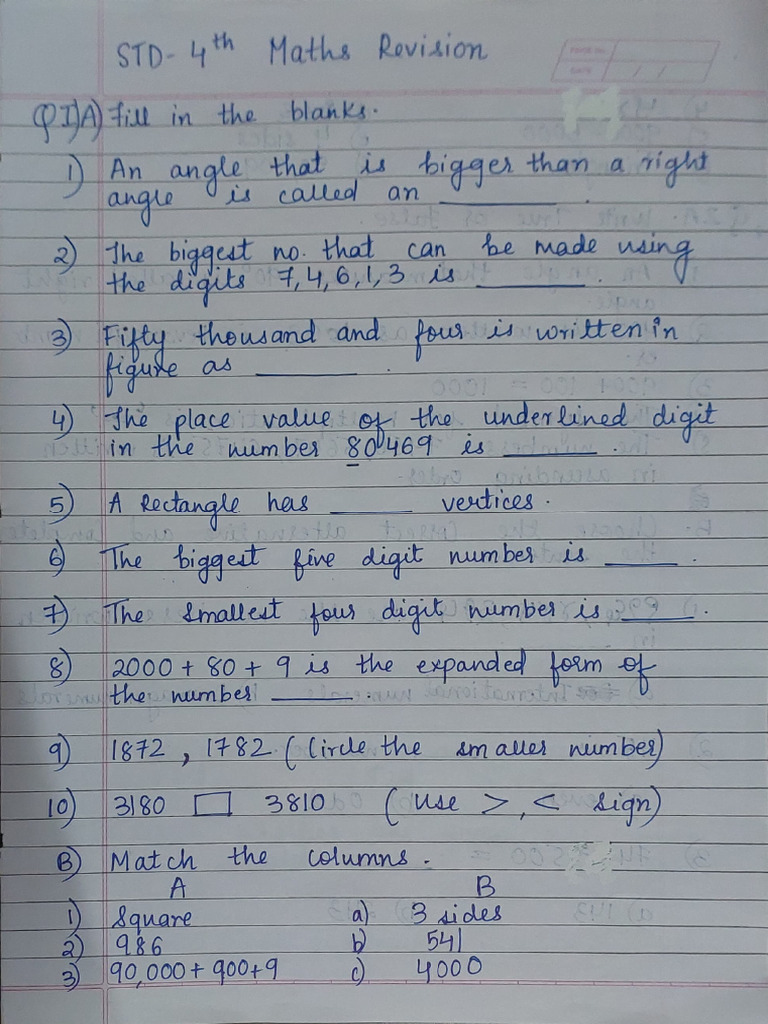4th Grade Maths Revision | PDF | Teaching Methods & Materials