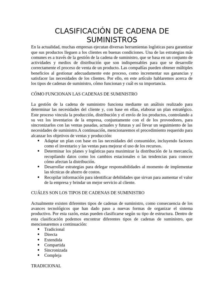 Tipos y Funciones de Cadenas de Suministro | PDF | Cadena de suministro ...