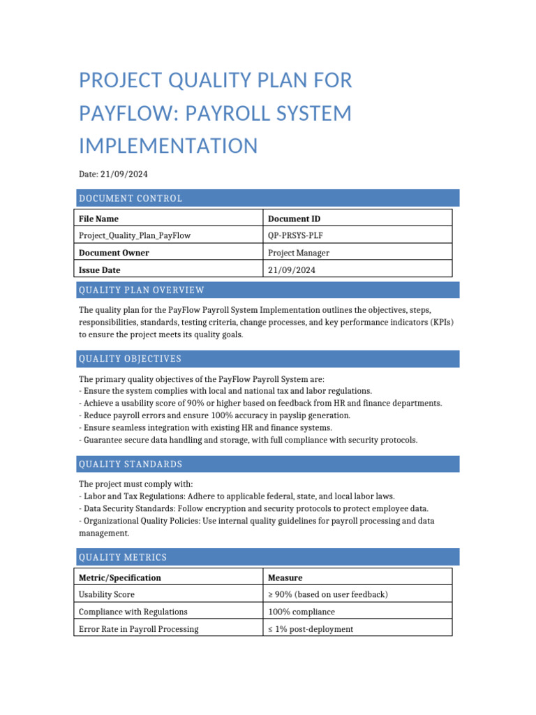 Project Quality Plan PayFlow | PDF | Regulatory Compliance | Usability