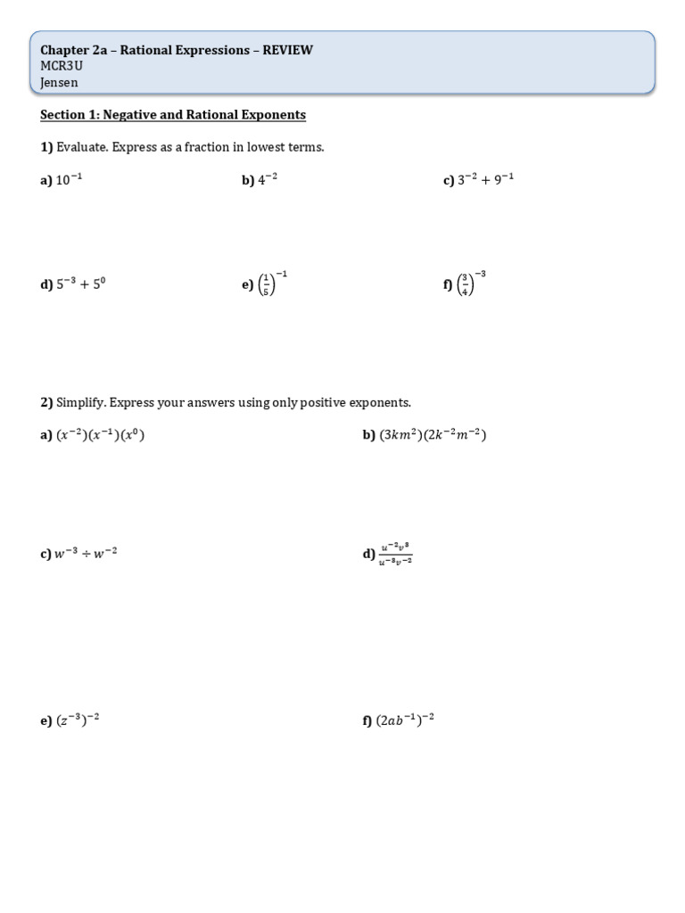 Chapter+2a+Rational+Expressions+REVIEW | PDF | Mathematical Analysis ...
