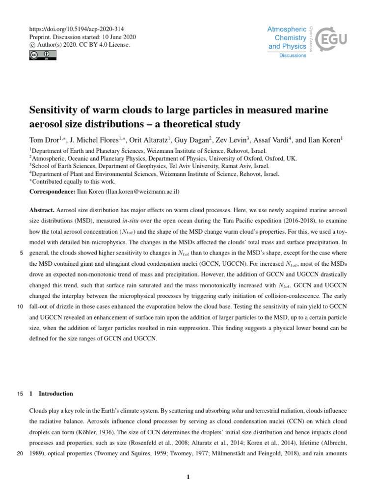 Sensitivity of Warm Clouds To Large Particles in M | PDF | Aerosol | Cloud