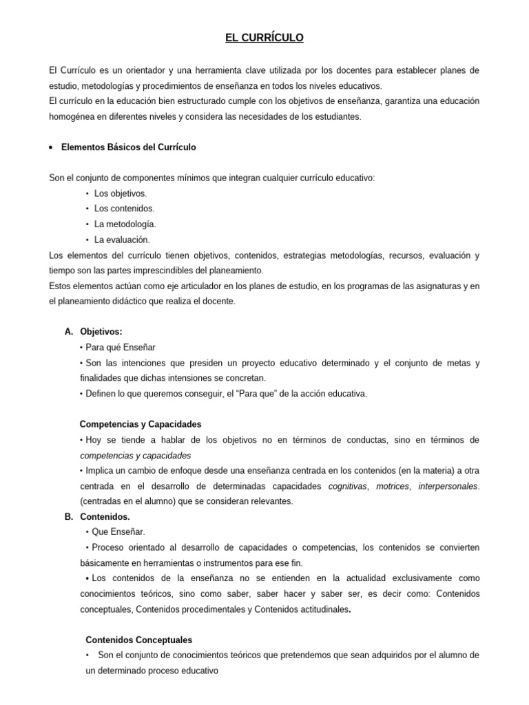 Elementos Clave del Currículo Educativo | PDF | Plan de estudios ...