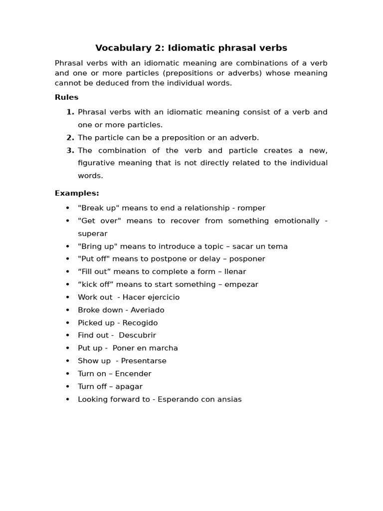 Vocabulary 2 Idiomatic Phrasal Verbs Pdf