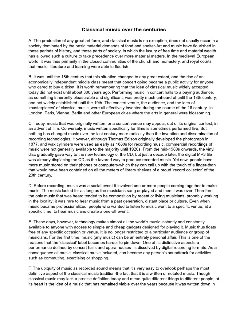 Classical music over the centuries bản gốc | PDF | Classical Music ...