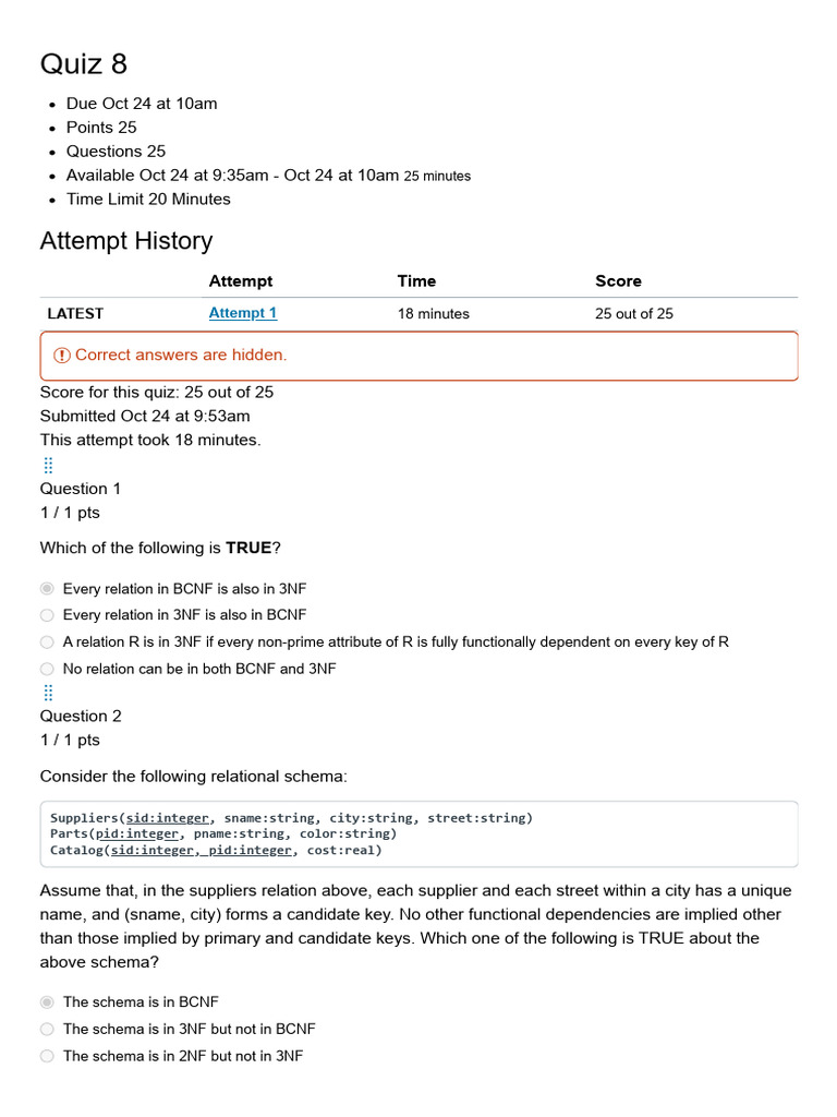 Database Normalization Quiz 8 | PDF | Databases | Software Design