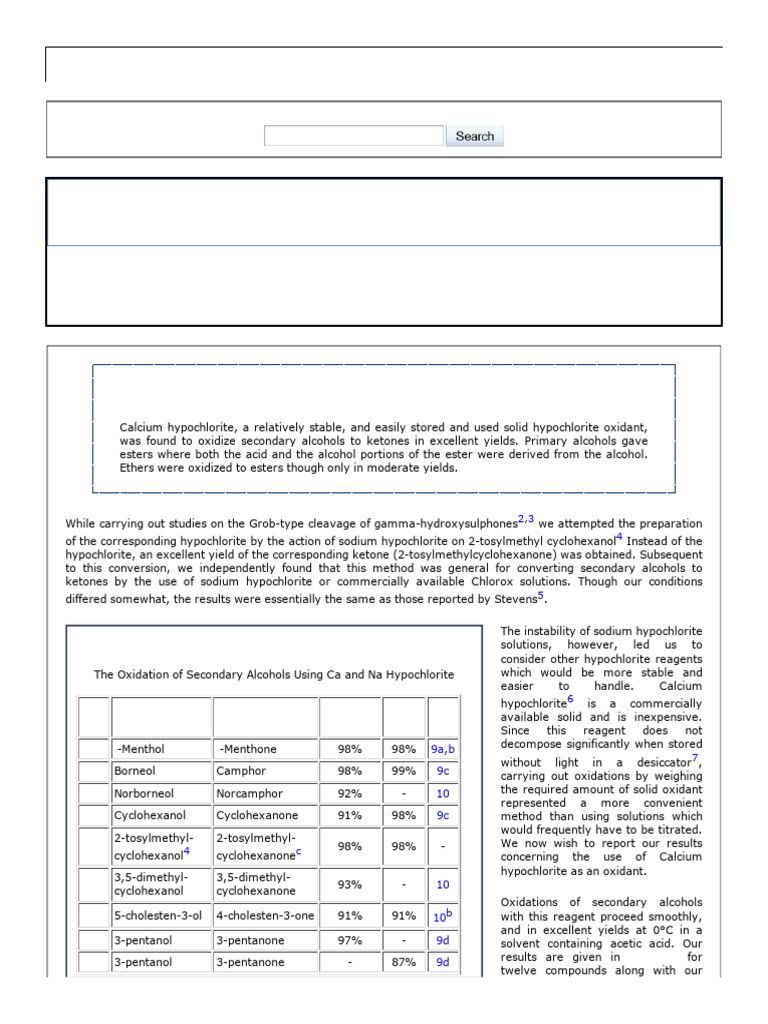 Oxidation of Alcohols with Hypochlorite | PDF | Ester | Chemical Substances