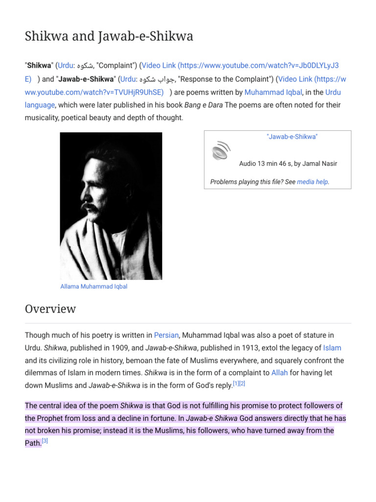 Shikwa and Jawab-e-Shikwa - Wikipedia | PDF | Art