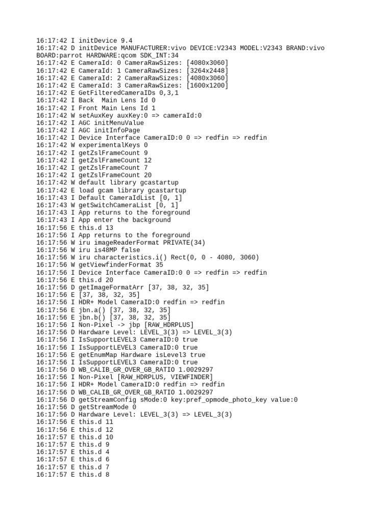 Vivo V2343 Camera Initialization Logs | PDF | Computing | Software