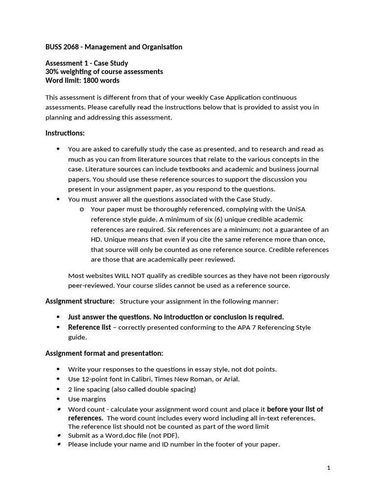 BUSS 2068 Case Study Instructions | PDF | Question | Apa Style