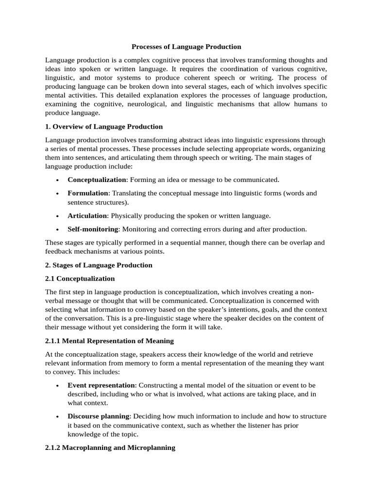 Stages of Language Production Process | PDF | Speech | Word
