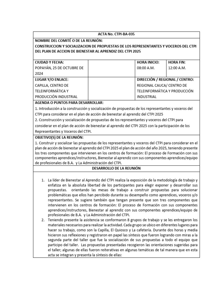 CTPI-BA-035 SOCIALIZACION Y CONSTRUCCION DE PROPUESTAS DE LOS ...