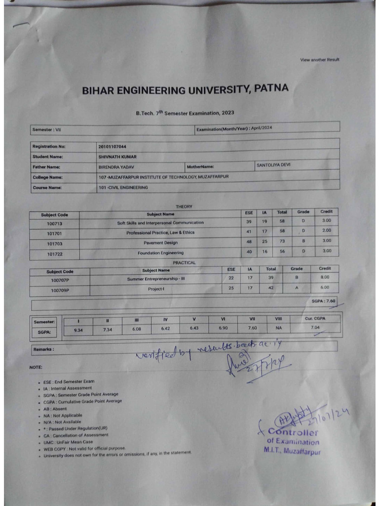 Result 7th sem pdf