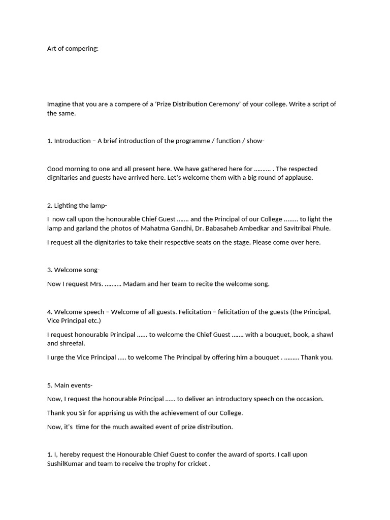 Prize Distribution Ceremony Script | PDF | Art