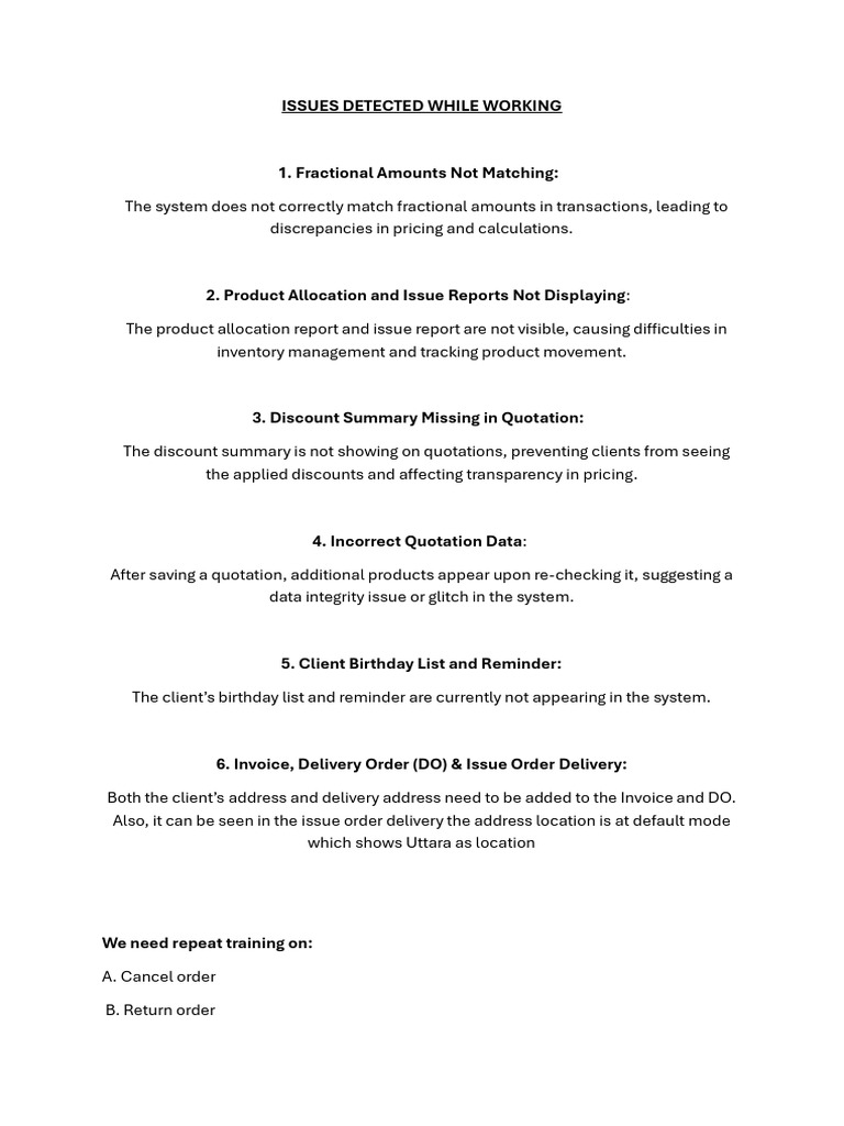 Issue Report From Sales & Marketing | PDF | Finance & Money Management