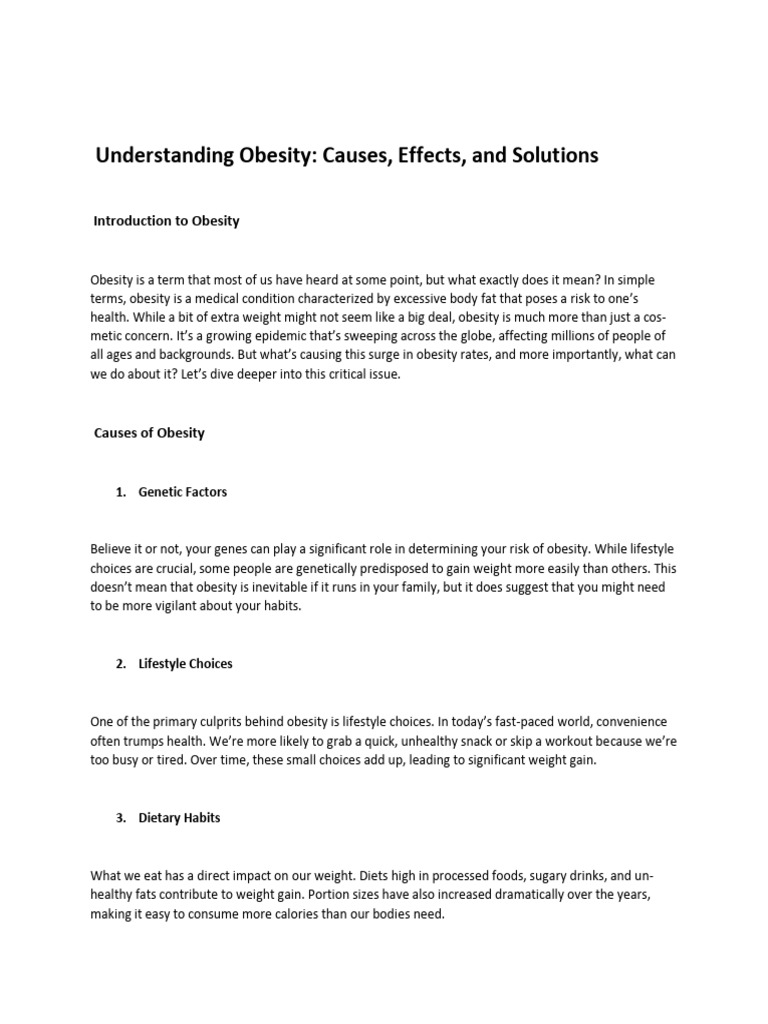 Causes and Solutions for Obesity | PDF | Obesity | Weight Loss