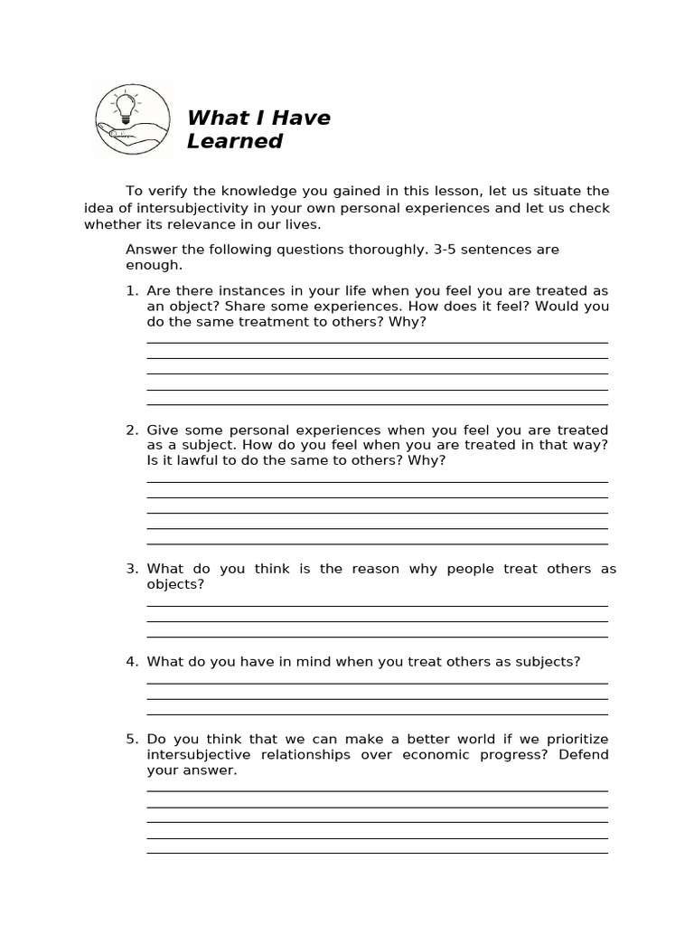 Intersubjectivity Activity | PDF