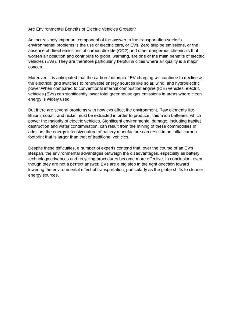 Are Environmental Benefits of Electric Vehicles Greater | PDF