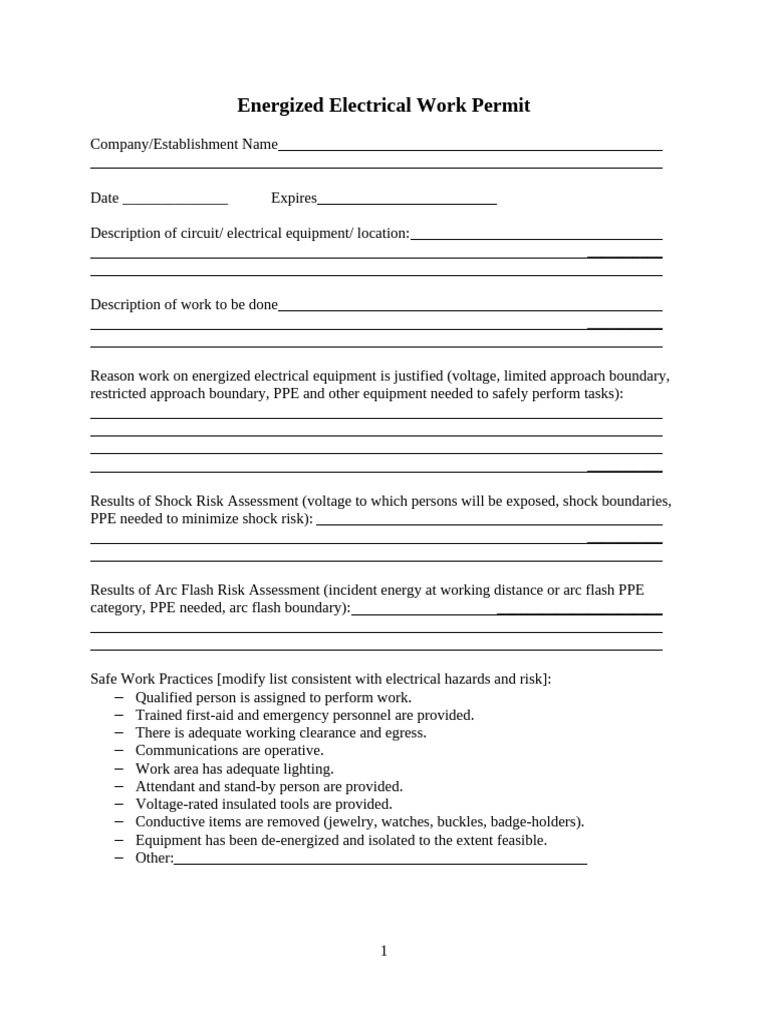 Energized Electrical Work Permit Pdf Electric Power Occupational