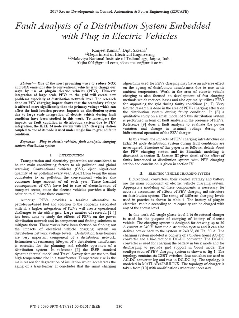 Fault Impact of PEVs on Distribution Systems | PDF | Electric Vehicle ...